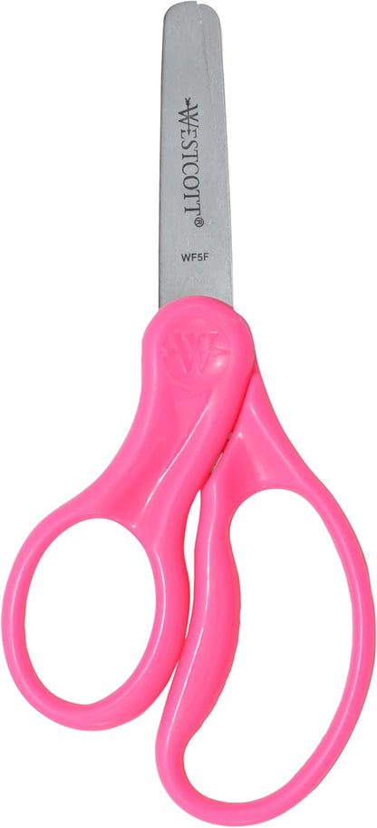 Westcott 13594 Left-Handed Scissors, Hard Handle Kids' Scissors, Ages 4-8, 5-Inch Blunt Tip, Color Varies
