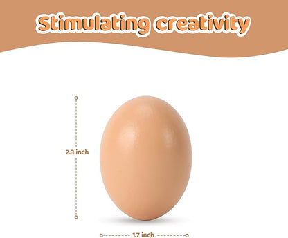 Fake Chicken Eggs, 15-Count Brown Wooden Artificial Eggs in Carton for Painting and Crafts, Food Toys for Play and Room Decor, Fake Eggs for Nesting Boxes and Poultry Incubators.