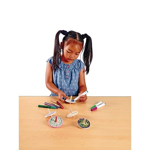 Colorations DIY Whirling Wooden Spinning Tops, Set of 24, Wood Craft for Kids, Ready to Decorate Spinners, STEM & STEAM Craft, Spinners for Kids, Decorate & Personalize, Craft Project for Children