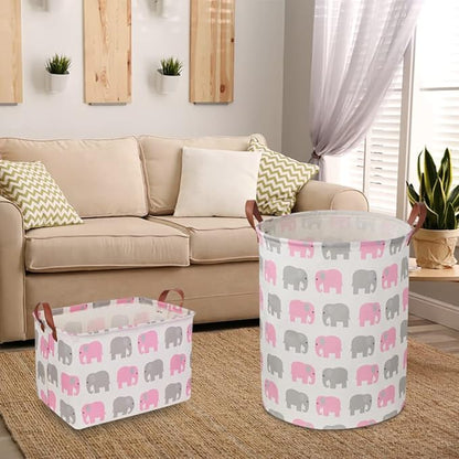 NTAOHAMPER Laundry Basket,Waterproof Hamper,Clothes Hampers for Nursery,Gift Basket,Room Decor,Collapsible Storage Basket (Pink Elephant)