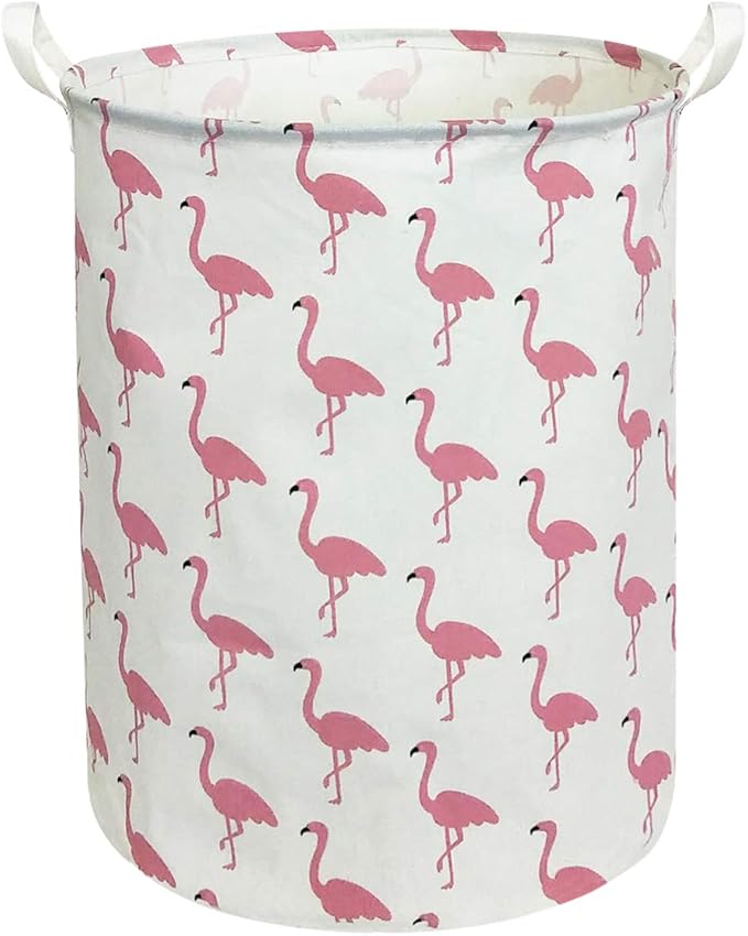 CLOCOR Large Pink Flamingo Laundry Hamper, Baby Girl Laundry Basket,Kids Toy Storage Bins,Nursery Decor,Bedroom,Bathroom,Gift Basket (White Flamingo)