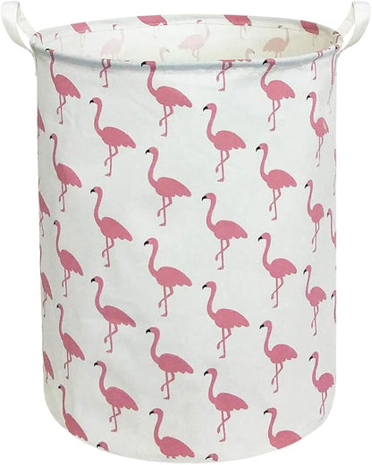CLOCOR Large Pink Flamingo Laundry Hamper, Baby Girl Laundry Basket,Kids Toy Storage Bins,Nursery Decor,Bedroom,Bathroom,Gift Basket (White Flamingo)
