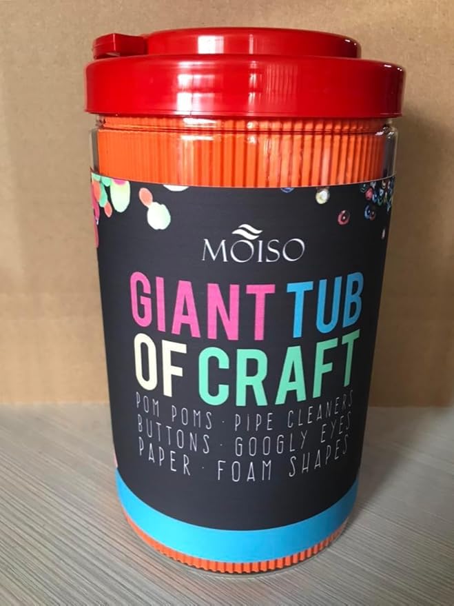 MOISO Kids Crafts and Art Supplies Jar Kit - 560+ Piece Set - Make Bracelets and Necklaces - Plus Glitter Glue, Construction Paper, Colored Popsicle Sticks, Eyes, Pipe Cleaners…