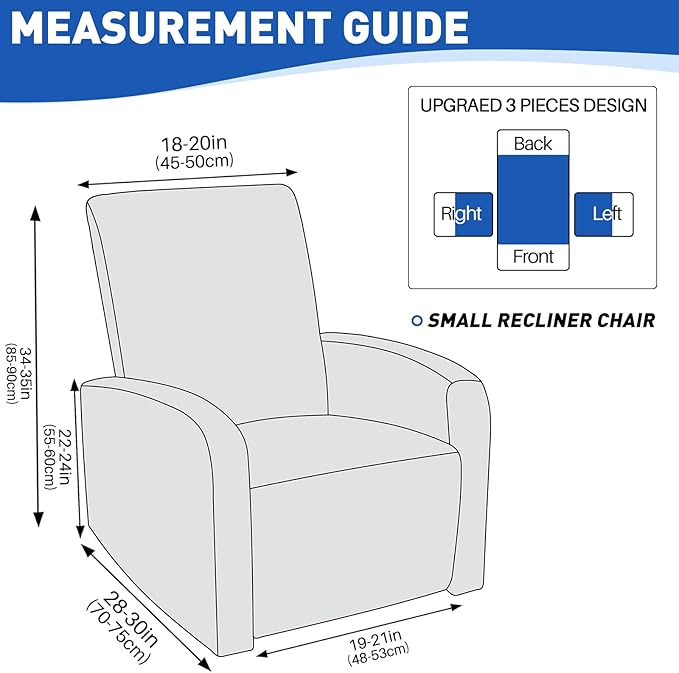 MAXIJIN Waterproof Small Recliner Chair Covers 3 Pieces Recliner Cover That Stay in Place, Lazy Boy Recliner Slipcovers with Pockets Reclining Protector for Pet (Small Recliner, Pea Green)