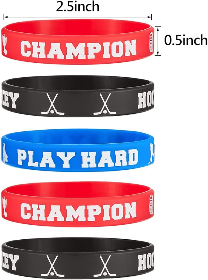 BBTO 24 Pieces Hockey Rubber Bracelets Silicone Hockey Wristband Stretch Rubber Bracelets for Sport Themed Party Supplies