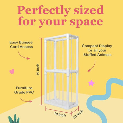 Lilly's Love Stuffed Animal Zoo Storage - Standing Storage Organizer Display | Made from Furniture-Grade, Easy to Assemble PVC, Stores More Stuffies Than Hammocks & Bean Bags | 39" x 18" x 10", White
