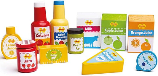 Bigjigs Toys Chilled Groceries Wooden Play Food - 11 Grocery Play Food Pieces, Quality Toy Food for Toddlers & Children, Perfect Kids Wooden Kitchen Accessories for Pretend Play