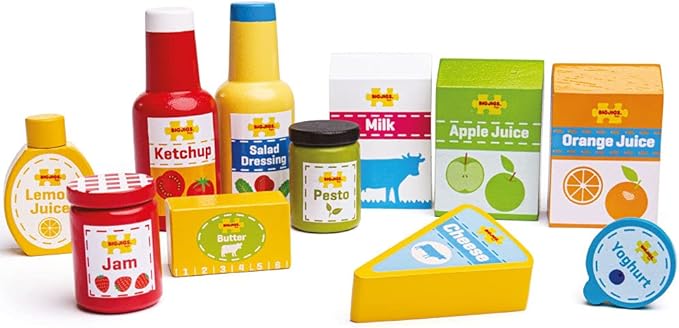 Bigjigs Toys Chilled Groceries Wooden Play Food - 11 Grocery Play Food Pieces, Quality Toy Food for Toddlers & Children, Perfect Kids Wooden Kitchen Accessories for Pretend Play