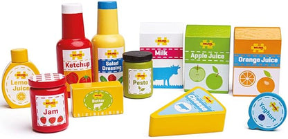 Bigjigs Toys Chilled Groceries Wooden Play Food - 11 Grocery Play Food Pieces, Quality Toy Food for Toddlers & Children, Perfect Kids Wooden Kitchen Accessories for Pretend Play