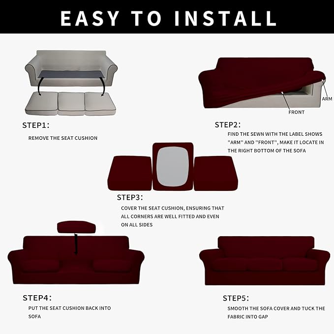 Easy-Going 100% Dual Waterproof Oversized Cover Stretch Soft Couch Cover for Dogs, Sofa Slipcover for 3 Separate Cushion Couch Leakproof Furniture Protector for Kids, Pets Wine