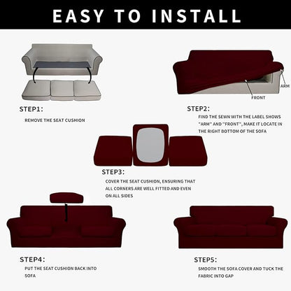 Easy-Going 100% Dual Waterproof Oversized Cover Stretch Soft Couch Cover for Dogs, Sofa Slipcover for 3 Separate Cushion Couch Leakproof Furniture Protector for Kids, Pets Wine