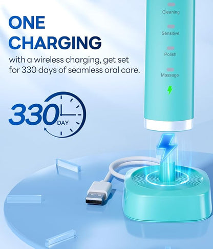 Bymore Electric Toothbrush for Adults,Kids Electric Toothbrush,Travel Sonic Kids Toothbrush with 8 Replacement Heads,Ultra Soft Rechargeable Toothbrush-Blue