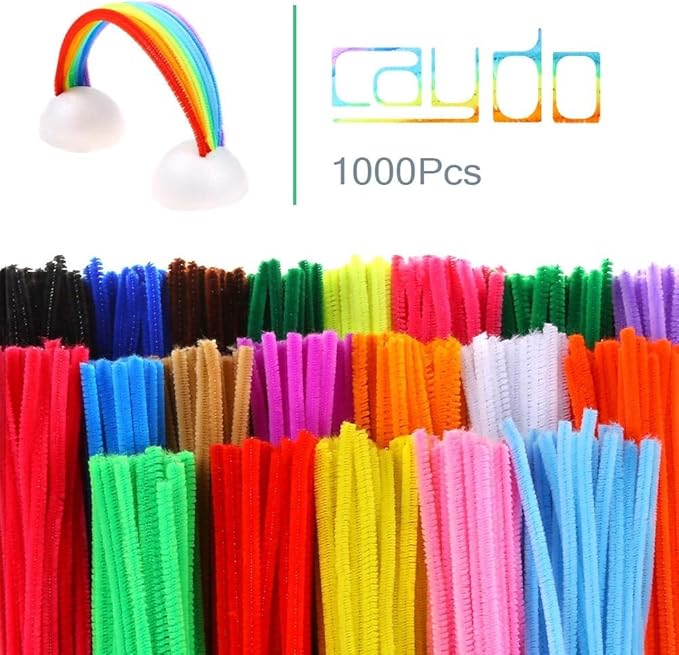 Caydo 1000 Pieces Pipe Cleaners Assorted 20 Colors Chenille Stems Bulk for Kids Art and Crafts Projects and Decorations(6 mm x 12 inch)