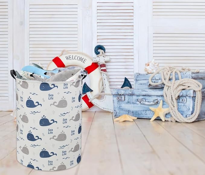 Whale Kids Laundry Basket Baby Hamper Toy Storage Bin for Boys Room Decor Baby Nursery Gift Baskets