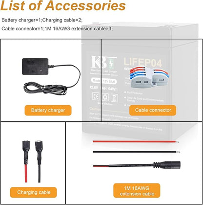 KBT 12V 5Ah Rechargeable Lithium LiFePO4 Battery Pack, Bare Leads Wire Replacement Battery with Charger Compatible with 12V Devices DIY Bluetooth Speaker Boombox Radio