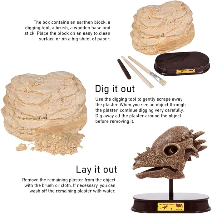 ArtCreativity Dinosaur Excavation Kit for Kids, 5.5” Pachycephalosaurs Skull Excavating Set with Fossil Digging Tools and Stand, Fun Science Activity Toy, Educational Dinosaur Gift for Boys and Girls
