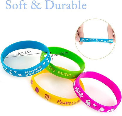 48Pcs Easter Party Favors Silicone Bracelets Slap Bracelets Assorted for Kids Girls Boys Toddlers Easter Egg School Classroom Exchange Prizes Gifts