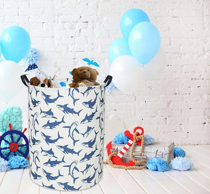 Shark Kids Laundry Basket Baby Hamper Shark Toy Storage Bin for Boys Room Decor Baby Nursery Hamper Gift Baskets for Bedroom Bathroom(Blue Shark)