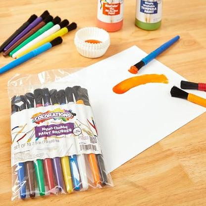 Colorations® Plastic Handle Chubby Paint Brushes with Nylon Bristles, Set of 10, Plastic Handle Paint Brushes, Crafts for Kids, Painting for Kids, Kids Paint Brushes, Paint Brushes for Children