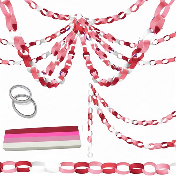 Lincia 600 Sheet Paper Chain Garland Strips 1x8 Inch with Double Sided Tape, DIY Construction Paper Chains for Birthday Wedding Holiday Party Decorations, Crafts Supplies (Pink Gradient)