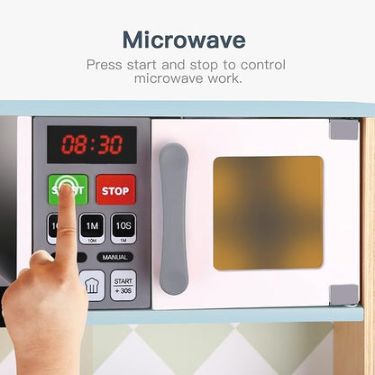 TOOKYLAND Kids Kitchen Playset, Play Kitchen Set for Kids with Real Light & Sounds, Including 11 Piece Simulated Food Accessories, Kids Play Kitchen for Toddlers