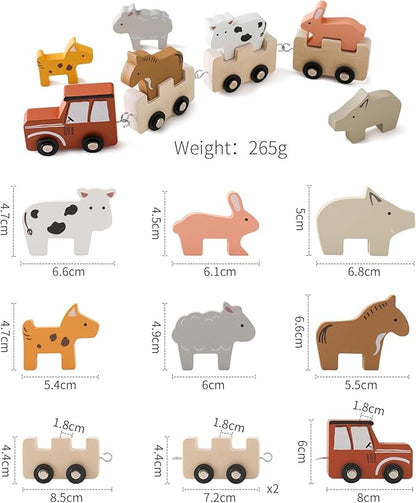 Wooden Train Set Toddler Toys for 3-5 Year Montessori Animal Figurines Train Toy Set Preschool Learning Activities Toys for Kids, Birthday Gift for Toddlers & Kids Aged 3+ (10 PCS)