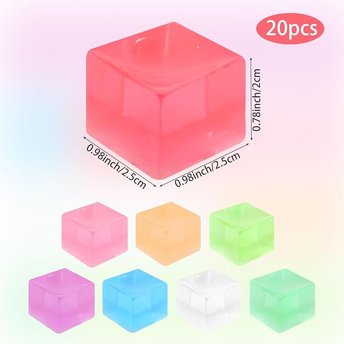 Hooqict 20Pcs Stress Cube Squishy Stress Balls Fidget Toys Square Squeeze Ice Cube Sensory Toys for Kids Adults Mini Squishies Stress Relief Party Gift Bag Fillers Birthday Goodie Bag Stuffers