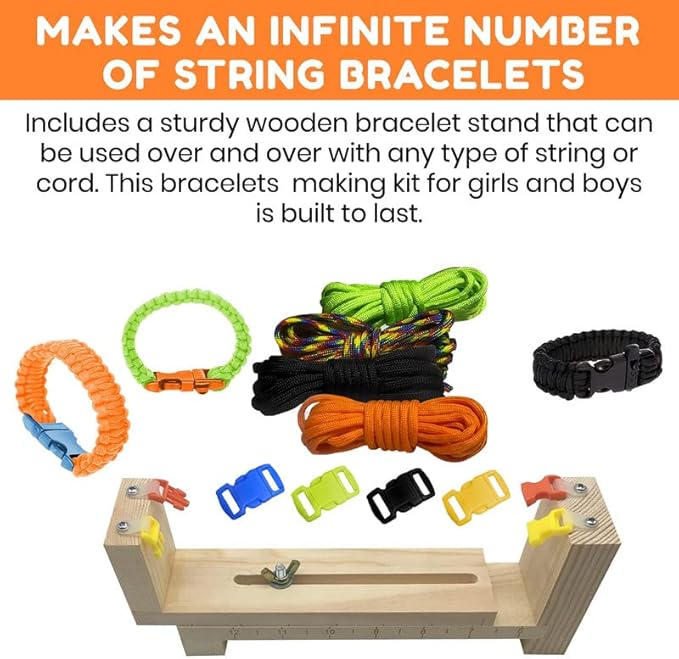 3 Bees & Me Paracord Bracelet Kit for Boys & Girls - Complete DIY Friendship Bracelet Maker Set with Jig Loom & Paracords for Kids, Tweens & Teens