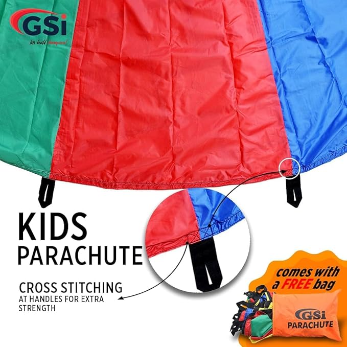 GSi Kids Play Parachute Rainbow Parachute Toy Tent Game for Kids Gymnastics Cooperative Play and Outdoor Playground Activities (6 Feet)