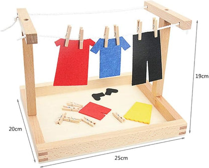 Montessori Wooden DIY Mini Simulation Clothes Drying Frame Clothes Suit Toys for Baby Children Basic Life Practice Training Toys