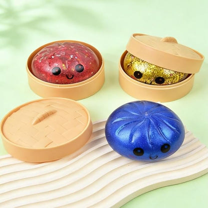 Dumpling Squishies,Glitter Dumpling, Glitter Squishy with Box,Easter Basket Stuffers (Gold)