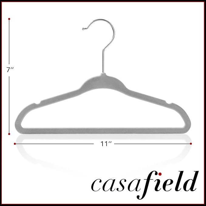 Casafield 50 Velvet Baby Hangers - 11" Size for Infant & Toddler Clothes - Gray