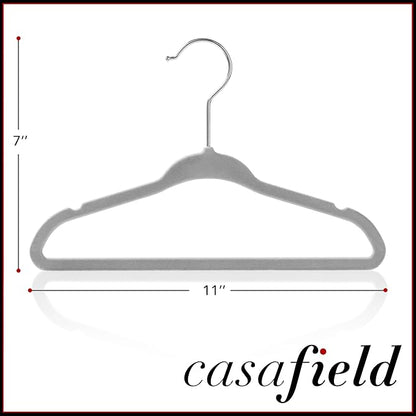 Casafield 50 Velvet Baby Hangers - 11" Size for Infant & Toddler Clothes - Gray