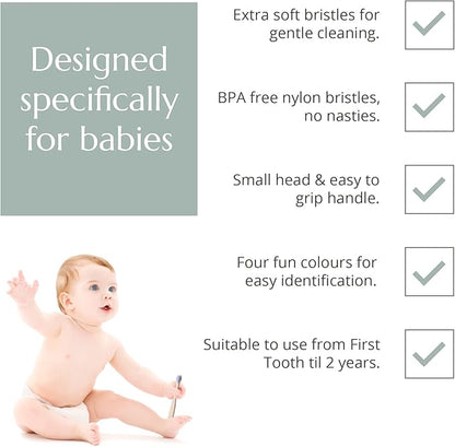 Wild & Stone Organic Baby Bamboo Toothbrushes | 4 Pack | Soft Bristles | 100% Compostable Handle | BPA Free | Vegan Baby Toothbrushes (Multicolour)