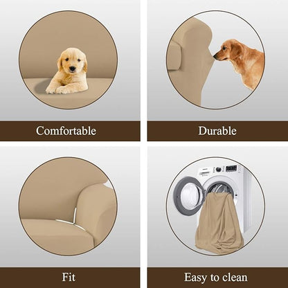 Easy-Going 4 Pieces Microfiber Stretch Recliner Slipcover – Spandex Soft Fitted Sofa Couch Cover, Washable Furniture Protector with Elastic Bottom for Kids, Pet(Recliner, Pale Yellow)