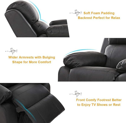 Costzon Kids Recliner, Leather Recliner Chair w/Footrest, Armrest Storage, Headrest & Lumbar Support, Ergonomic Lounge Chair for Living & Gaming Room, Adjustable Recliner Sofa for Boys Girls (Black)