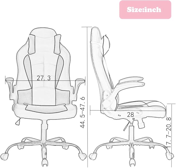 Gaming Chair Office Chair Desk Chair with Lumbar Support Flip Up Arms Headrest Swivel Rolling Adjustable PU Leather Racing Computer Chair for Girls,Pink