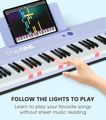 The ONE Smart Keyboard COLOR 61 Lighted Keys Piano Keyboard, Electric Piano for Beginners with 256 Tones, 64 Polyphony, Built-in LED Lights & Apps, Supports USB MIDI/Headphones (Purple)