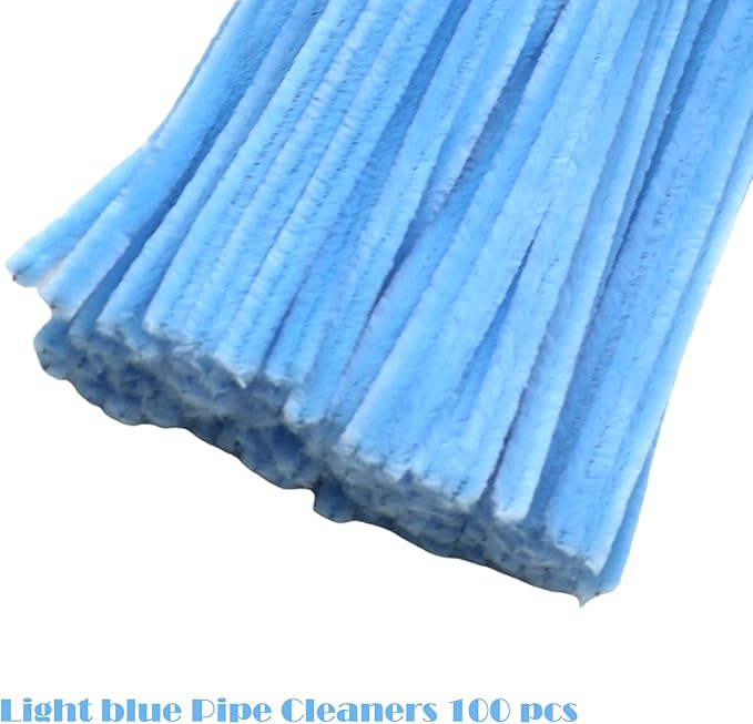 Swpohrat 100 Pieces Light Blue Pipe Cleaner Craft Set,Thick Fuzzy Chenille Stem Pipe Cleaners for DIY Craft Projects and Decorations