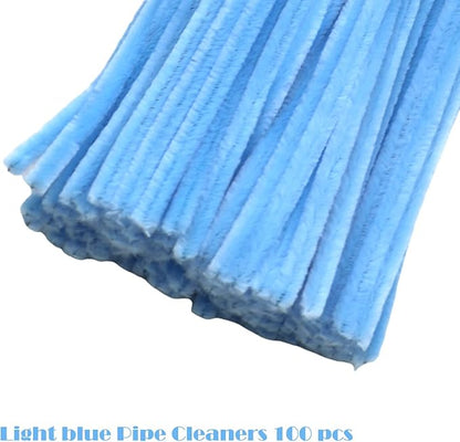 Swpohrat 100 Pieces Light Blue Pipe Cleaner Craft Set,Thick Fuzzy Chenille Stem Pipe Cleaners for DIY Craft Projects and Decorations
