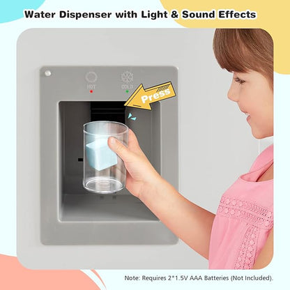 KOTEK Play Kitchen Set for Kids, Wooden Toddler Kitchen Playset with Water Dispenser w/Lights Sounds, Stove, Oven, Fridge, Microwave & Sink, Chef Pretend Play Toy Gift for Girls Boys Age 3+ (White)