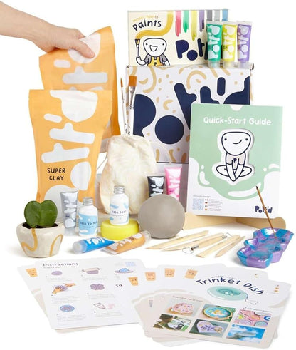Pott'd Air Dry Clay for Adults. Beginners Home Pottery Kit for Adults. DIY Craft Kit for Adults. Kit Includes: Air-Dry Clay for Adults, Tools, Paints, Brushes, Sealant, How-to-Guides