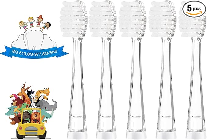 TEETECK 5 Pack Kids Toothbrush Replacement Heads Compatible with SEAGO- 513/977/EK6,Compatible with Brush-Baby WildOnes/KIDZSONIC（Not BabySonic Series）,Compatible with Dada-Tech-BB1/977/K6