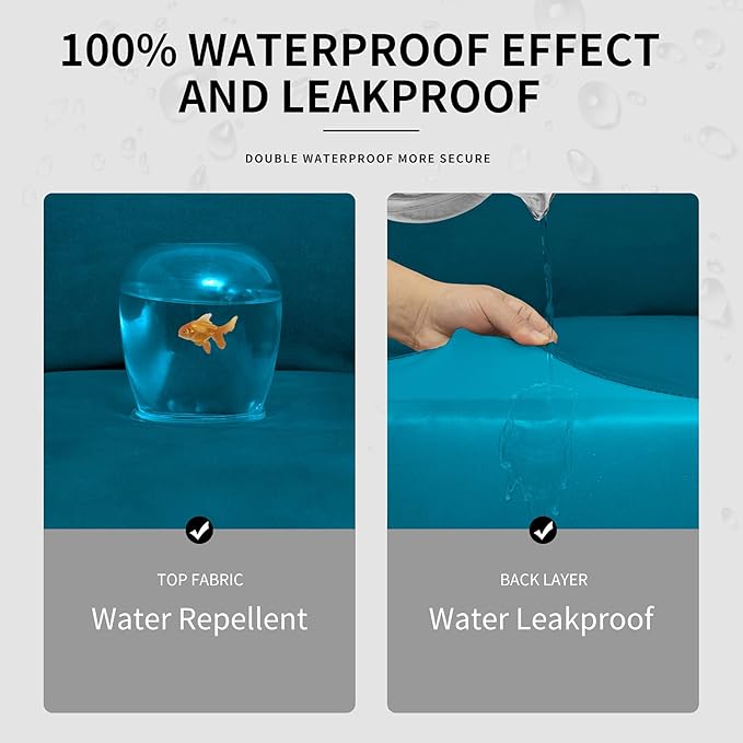Easy-Going 100% Dual Waterproof Recliner Cover Stretch Soft Couch Cover for Dogs, Sofa Slipcover for Recliner Couch Leakproof Furniture Protector for Kids, Pets Peacock Blue