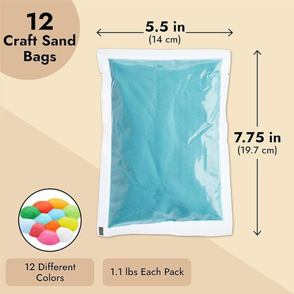 Bright Creations 12 Pack Colored Sand for Crafts, 1.1 lb Bags, Art Refill Kit, DIY Wedding Decorations, Vase Filler, Succulent Terrariums (12 Colors, 13.1 lb Total)