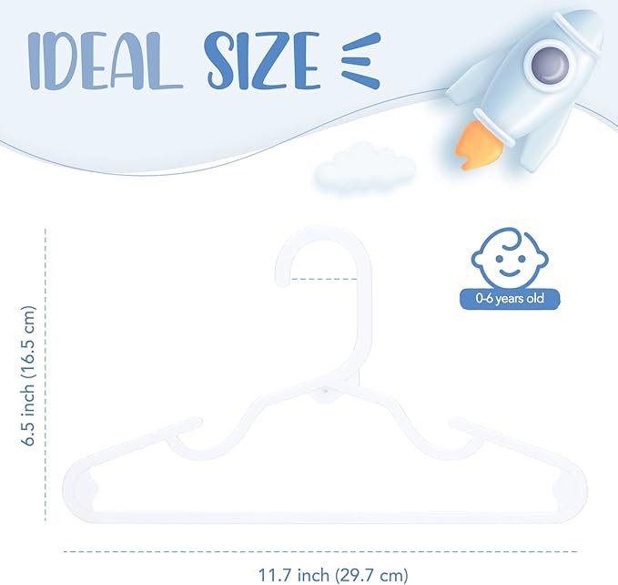 HOUSE DAY Plastic Baby Hangers for Closet 20 Pack, Durable Plastic Kids Hangers for Baby Clothes, Thin & Compact Childrens Hangers, Space Saving White Baby Hangers, Small Hangers for Kids Clothes