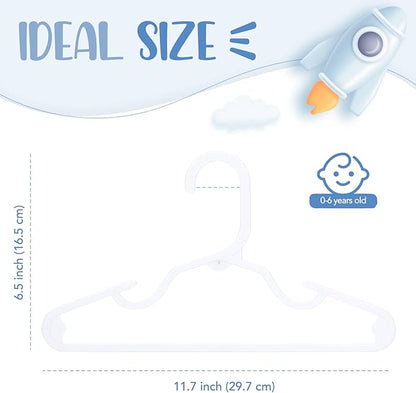HOUSE DAY Plastic Baby Hangers for Closet 60 Pack, Durable Plastic Kids Hangers for Baby Clothes, Thin & Compact Childrens Hangers, Space Saving White Baby Hangers, Small Hangers for Kids Clothes