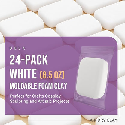 CALPALMY Air Dry Clay (8.5oz), Bulk 24-Pack White Moldable Foam Clay, Airdry Soft Clay for Kids Gifts Partty and School Project Supplies, Perfect for Crafts Cosplay Sculpting and Artistic Projects