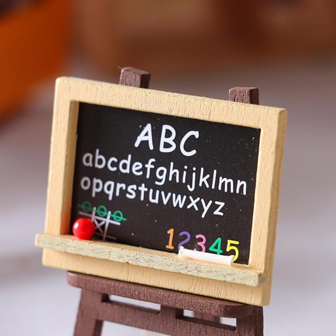 LOGOFUN Dollhouse School Supplies Set Miniature Blackboards Wooden Easel Painting Board Mini House Accessory
