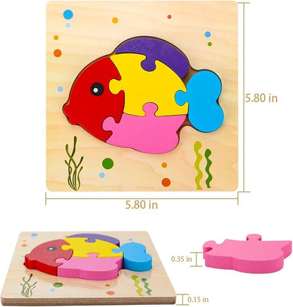 SKYFIELD Wooden Animal Toddler Puzzles for 1 2 3 Years Old Boys & Girls, Baby STEM Educational Toy Gift with 4 Animals Montessori Bright Color Shapes Learning Puzzles,Great Gift Ideas for 1-3